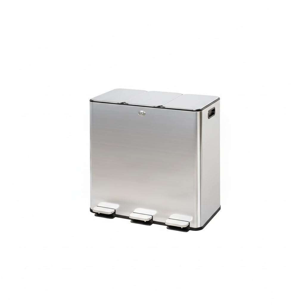 GarveeHome Trash Can 60 L/15.9 gal, Three Compartments Pedal Kitchen Recycling Trash Bin with Lids,Stainless Steel Garbage Can for Home Office Restaurant School Hospital