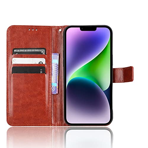 Étui iPhone 14 Plus marron avec porte-carte et clapet fin antichoc