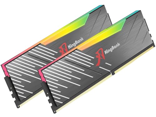KingBank RGB Computer Desktop Memory Ram Hynix M-die DDR5 32GB(2x16GB) 6400MT/s CL32 1.4V with Heatsink for Desktop Computer Gaming/Office/PS Black