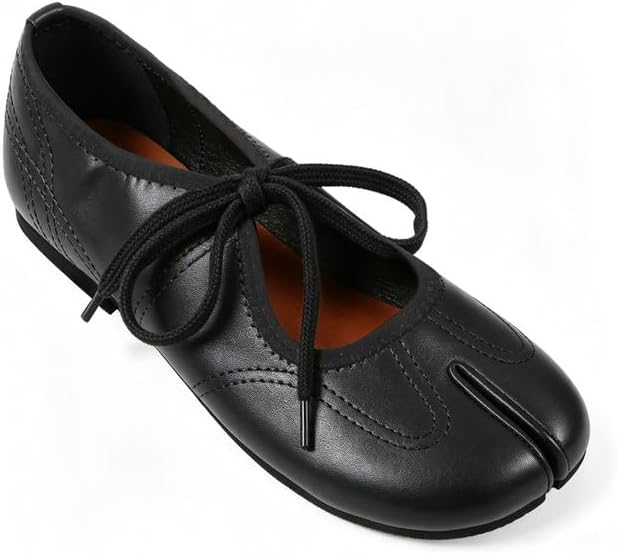 Agodor Lace Up Mary Jane Tabi Shoes Womens Split Toe Ballet Flats Round Toe Mary Jane Flats for Women Comfortable Slip On Ballerina Casual Party Dressy Shoes