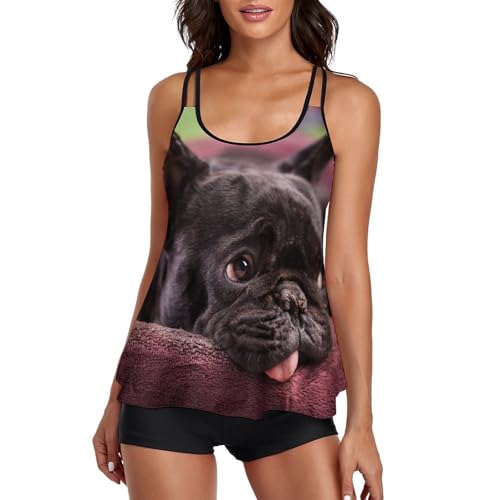 Bikini avec Short de Garçon Bouledogue Noir Femme Confort Silhouette