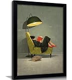 Framed Trendy Women Reading Book Wall Art Quiet Moment on The Sofa Art Prints Green...