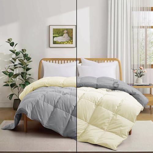 Image of 500 GSM Winter Blanket /Comforter Double Bed Size (90 inchX100 inch) - Unique Design Heavy Winter Comforter 500 GSM Microfiber Fill -Rajai Double Bed - Ivory /Silver Grey Color