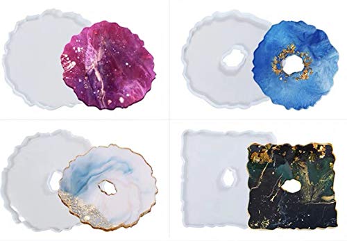 Large Creative Coasters Resin Molds - DIY Silicone Coaster Molds for Resin Casting, 4 PCS Irregular Patterns Epoxy Resin Mold for Making Faux Agate, Coasters, Home Decoration and Bowl Cushions
