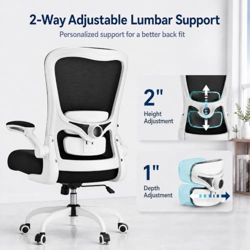 Image of Ergonomic Office Chair for Long Hours, Adjustable Padded Lumbar Support for Lower Back Relief, 330 lb Capacity, Comfortable Computer Desk Chair for Home Office, Work & Study