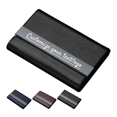 Youdian Tarjetero personalizado para tarjetas de visita grabado con tu nombre, logotipo, texto, tarjetero de piel personalizado para hombres o mujeres como regalo único de negocios