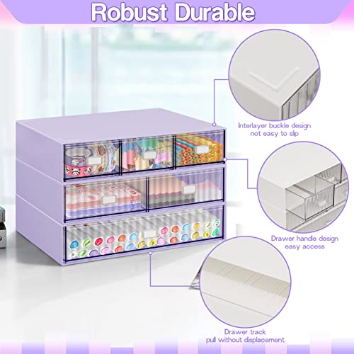 Yocomey Stackable Desk Organizer With 6 Drawers, 3 Tier Plastic Desk Storage Box Desktop Drawers, Detachable Makeup Storage Office Stationery Supplies Organizer For Desk Office School Home(Purple) #TOP2