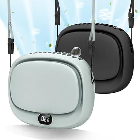 PiKaPiKaP 2 Pack Portable Neck Fan 5 Speed Adjustable, Green + Black Cover