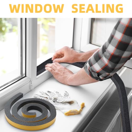 Image of 4 Rolls 1-1 /2 Inch W x 1-1 /2 Inch H Foam Weather Stripping with Adhesive 8 ft Foam Density Closed Cell Tape Seal for Uneven Gaps Doors Windows (Black)