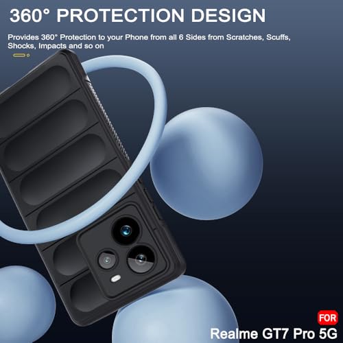 Image of TheGiftKart Liquid Silicon Back Cover Case for Realme GT 7 Pro 5G | Shockproof Military Grade Protection | Micro-Fibre Cloth On Inner Side | Anti-Slip Grip Back Case for Realme GT7 Pro (TPU, Black)