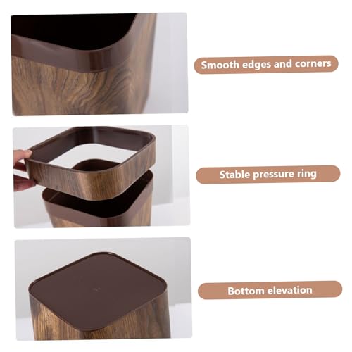Cubo de basura vintage de 12L con diseño de grano de madera PP cuadrado para el hogar 5