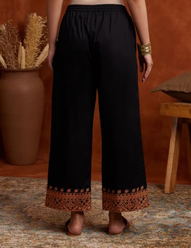 Image of Amazon Brand - Myx Women's Cotton Embroidered Palazzo Pants (Available in Plus Sizes)