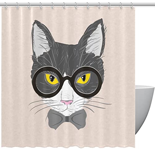Rideau de douche chat à lunettes coloré 183x183 cm étanche - 2