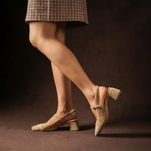Image of Theater Women Twiggy Mary Jane Block Heel Sandals with Square Toe and Adjustable Buckle Slingback | Cushioned Comfort for Office & Formal Wear