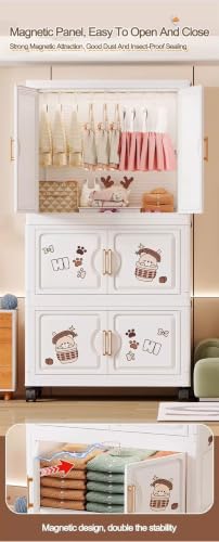 Image of Kids Plastic Wardrobe for Clothes Storage | Baby Cupboard & Almirah with Hanging Rod & Shelves | Portable Collapsible Storage Cabinet for Bedroom | Cartoon Kids Wardrobe