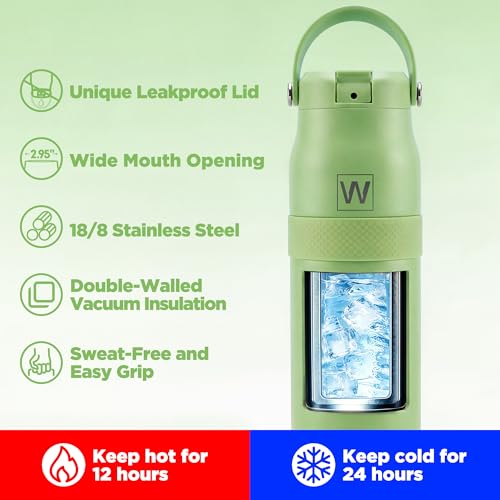 Image of 32 oz Insulated Water Bottle with Straw, Leakproof Stainless Steel Bottle with Handle, Non-Slip Silicone Sleeve, Internal Markings, Dishwasher Safe for Travel, Gym, Sports, Chartreuse
