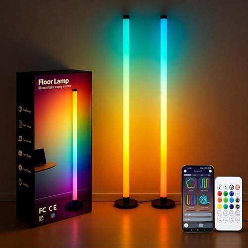 Ledagic Led Corner Floor Lamp USB Powered IC+RGBW Music Sync Color Changing Led Lamp with App & Remote Control Timer Setting Standing Lamps for Living Room Lamp Bedroom Gaming Party 2 Pack