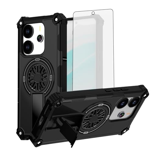 Coque Xiaomi Redmi Note 14 protection écran verre béquille magnétique noire