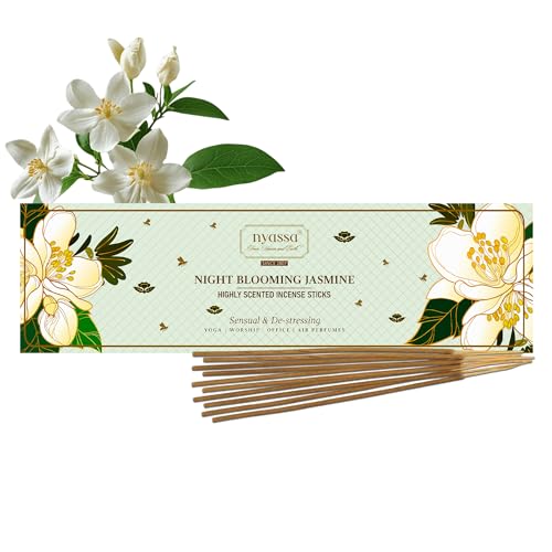 Image of NYASSA Highly Scented Jasmine Agarbatti /Incense Sticks - 50g, Night Blooming Jasmine Fragrance, Charcoal-Free Agarbatti for Pooja, Meditation, Home Freshness, Perfect for Special Occasions