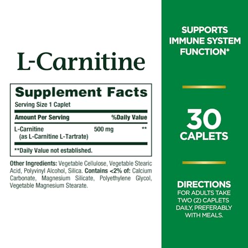 Nature's Bounty L-Carnitine, Supports Heart Health & Fat Metabolism, Amino Acid Supplement, 500 mg, 30 Tablets (Pack of 2) - image 2