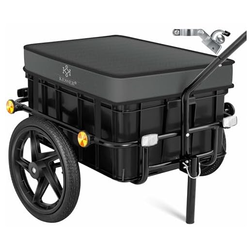 KESSER® Fahrradanhänger, Lastenanhänger, Handwagen mit Kupplung, Hochdeichsel, für Fahrrad Transportanhänger Transportbox mit 70 Liter Volumen, Max. 60kg, + Zubehör für Fahrräder mit 26-28 Anthrazit