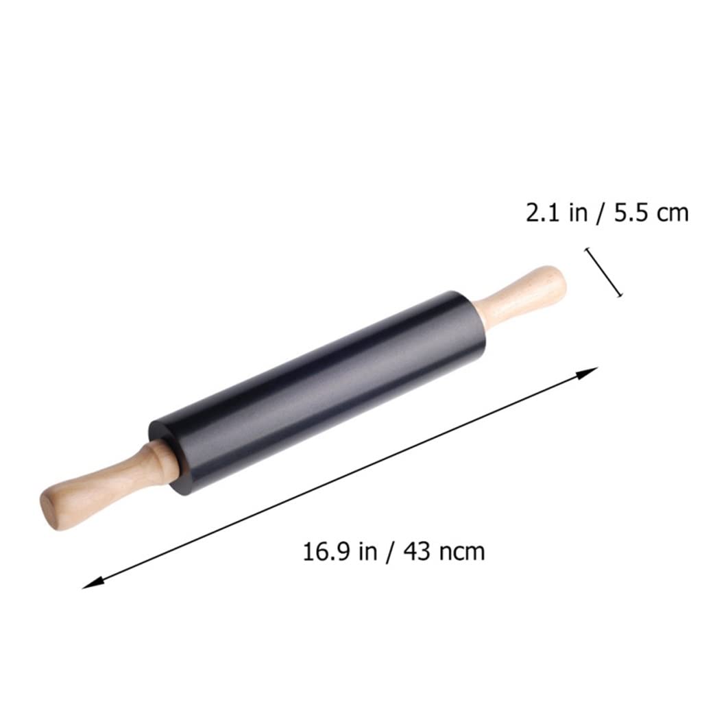 Mattarello in silicone antiaderente manico in legno pasta per pasticceria rullo per farina strumento da cucina per cottura al forno (colore : Nero, dimensioni : 43x5.5x5.5cm) (Black 43x5.5x5.5cm)