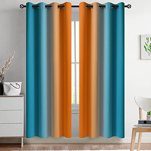 Yakamok Cortinas degradadas de color azul y naranja para dormitorio, cortinas de oscurecimiento de habitación, con ojales, aislamiento térmico, cortinas de ventana para sala de estar, 52 x 72