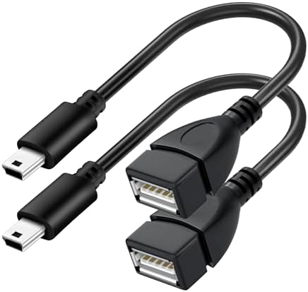 SaiTech IT (2 Pack Mini USB OTG Cable for Digital Cameras - USB A Female to Mini USB B 5 Pin Male Adapter Cable