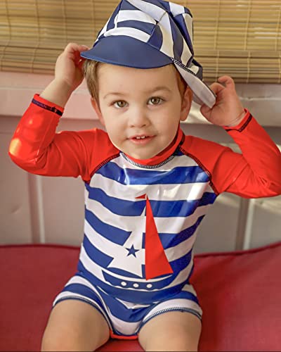 Adukide Infant Boy One Piece Zip Striped Boat Sunsuit With Sun Hat Bathing Suit Swimsuit Upf 50+ Swimwear Size 6-12 Months #TOP1