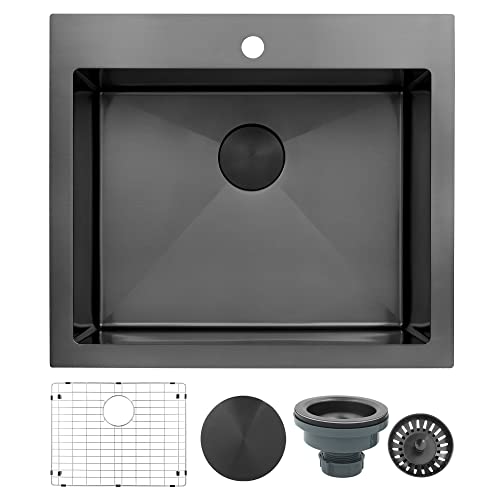 Lqs Bar Sink, 25” X 22” Kitchen Sink, Drop In Kitchen Sink, Stainless Steel Laundry Sink, 14 Gauge Black Kitchen Sink, Deep Kitchen Sink With Accessories #TOP9
