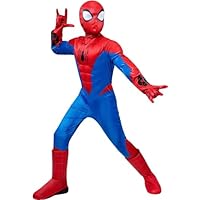 Marvel Spider-Man Official Youth Halloween Costume - Padded Jumpsuit with Gloves and Detachable Mask (M) Multi
