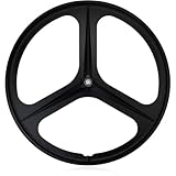 700C Fixed Gear Bike Wheelset 3 Spokes Track Bike Front Rear Wheels Mag Wheel V Brake Soild Axle 100/120MM Bicycle Rim 27 Mm Width Hubs for Signle Speed(Black,Front)
