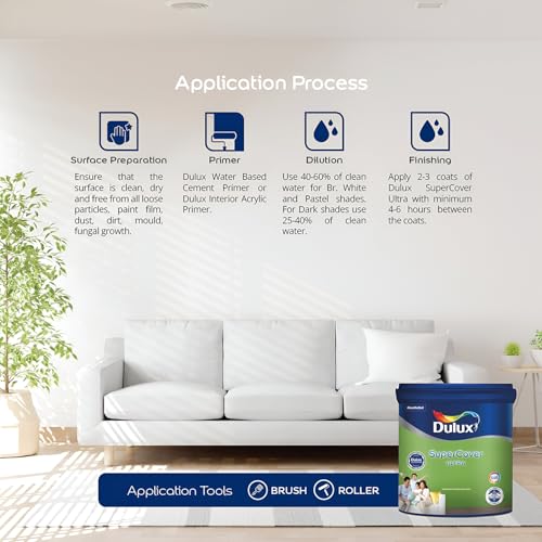 Image of Dulux SuperCover Ultra - Premium Interior Emulsion Paint For Walls and Ceilings | Smooth Matte Finish | Durable, Long-Lasting Paint with Extra Coverage, Green (4L, Glass Green, 4 Years Warranty)