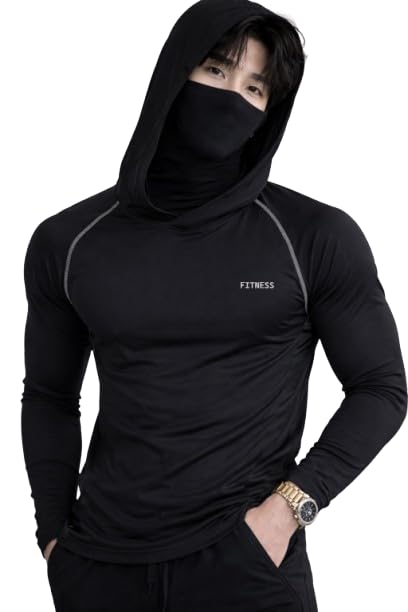 jugular Men's Polyester Hooded Neck Full Sleeve T-Shirt with Mask, Black-picture-20