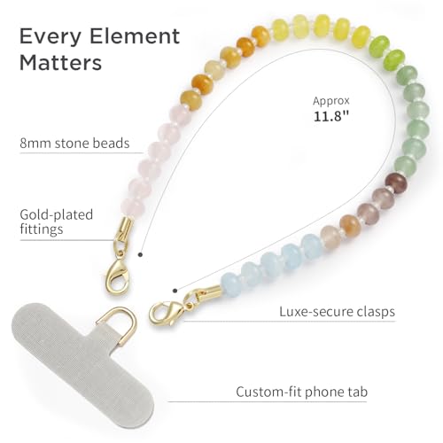 Image of POSADINA Natural Stone Phone Charm, Beaded Healing Phone Wrist Strap, Handmade Cellphone Chain Lanyard with Tether Tab