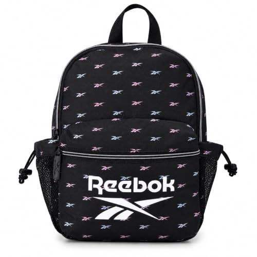 Reebok Mochila feminina – Mini mochila essencial leve – pequena bolsa de viagem casual, Estampa preta Serena, One Size