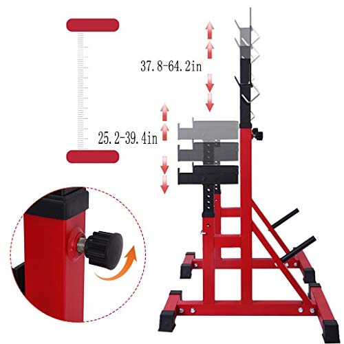 MINIKID Adjustable Dumbbell Racks, Home G-ym Multifunction Squat Rack Stands Weight Lifting Bench Press Barbell Rack Pull Up Bar Stands for Indoor Fitness Lifting Frame【US Fast Shipment】 (Red)