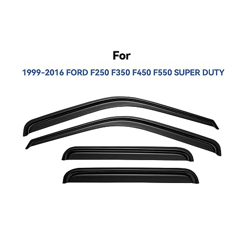 Window Visors Rain Guards for 1999-2016 Ford F250 F350 F450 F550 Super Duty, Out-Channel Window Vent Wind Deflectors Visors Shades for 99-16 F-250 F-350 F-450 F-550 SuperCrew Cab