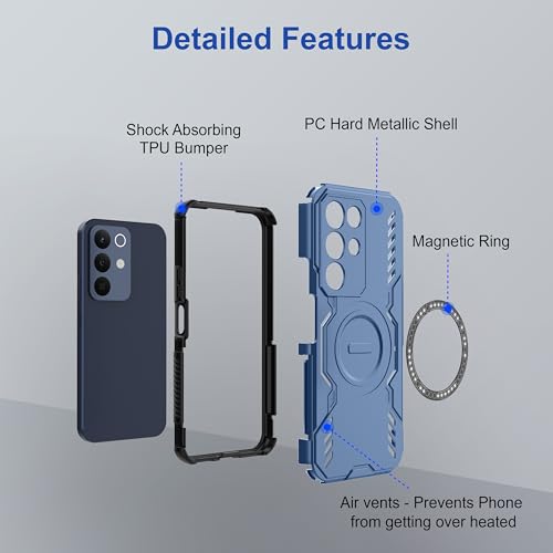 Image of amazon basics Back Case Cover for Realme C85 5G | Magnetic Case with Built-in Metal Ring | Supports MagSafe Charger, Wallet & Car Mount | Shockproof Hybrid PC + TPU | Blue