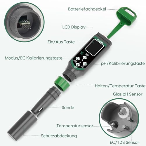 pH Messgerät für Hydrokulturen, pH Messgerät für Pool, TDS EC Messgerät mit Farbdisplay, pH Wert Wassertester Multiparameter für Aquarium, TDS Trinkwasser Tester, hohe Genauigkeit 0,01
