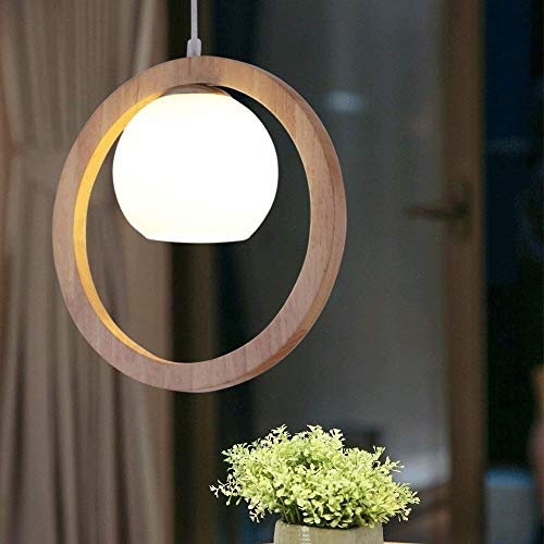 Lustre en Verre Blanc Nordique Cercle Plafonnier en Bois Zen Art Lustre en Bois Verre pour Salon Salle à Manger Chambre Eclairage, Esstischleuchte E27(non inclus), Expédié et vendu par'Cetées'