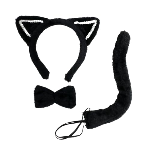 [LUPIS] 猫耳カチューシャ ネコミミカチューシャ 尻尾 蝶ネクタイ ネコ ねこ 耳 しっぽ リボン セット コスプレ 仮装 ハロウィン イベント アニマル/ブラック
