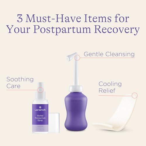 Image of Lansinoh Postpartum Recovery Essentials Kit | 8-Piece New Mom Gift Set with Peri Bottle, Herbal Spray & Ice Packs for Soothing After Birth Care