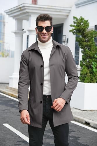 Makkrom Mens Trench Coat Single Breasted Casual Spread Collar Windbreak Jackets Long Classic Business Overcoat - Thumbnail 2