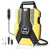 Portable Air Compressor Pump Digital Tire Inflator 150PSI DC 12V Car Air Pump with LED Light Auto tire inflator for Car, Bicycle, Motorcycle, Basketball and Other Inflatables(Yellow)