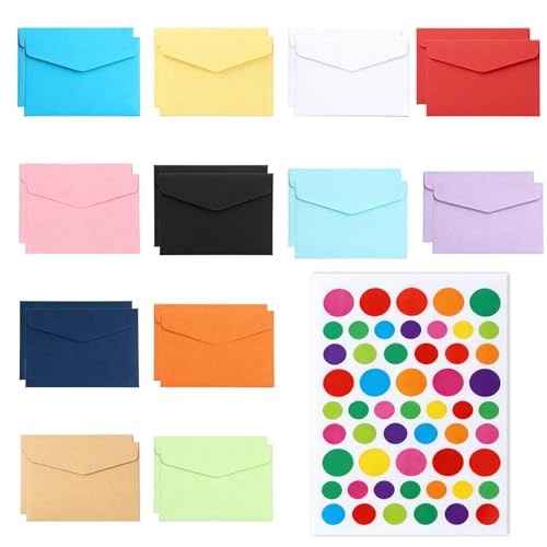 Mini Colored Envelopes 24 Pcs Small Envelopes with DIY Stickers for Christmas Wedding Birthday Party Supplies 11.5 x 8.2 cm