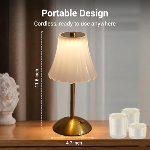 Cordless Table Lamps for Home,Table,Dining Room, Gold Rechargeable Lamps, USB Charge 12'' Tall LED Brass Portable Outdoor Indoor Table Lamp with Built-in Dimmer (Clear) - Image 4