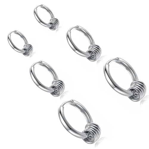 Surgical stainless steel Huggie round earrings/8mm 10mm 12mm stainless steel small hoop earrings are hypoallergenic, suitable for women and men (3 pairs of silver (8mm/10mm/12mm) 18g)