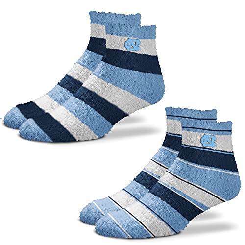FBF NCAA Skip Stripe Pro Stripe Fuzzy Sleep Soft Socks-2 Pack-North Carolina-OSFM