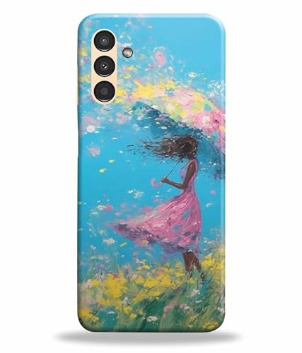Image of Printed Hard Back Case Cover & Compatible for Samsung Galaxy M14 5G | Samsung M14 5G | Painting Girl with Umbrella (Multicolor) - D1194